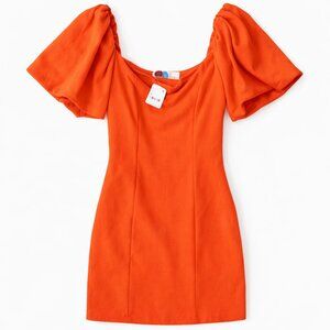 Free People FP Beach Sunset Orange Puff Sleeve Mini Dress M | NWT Vacation